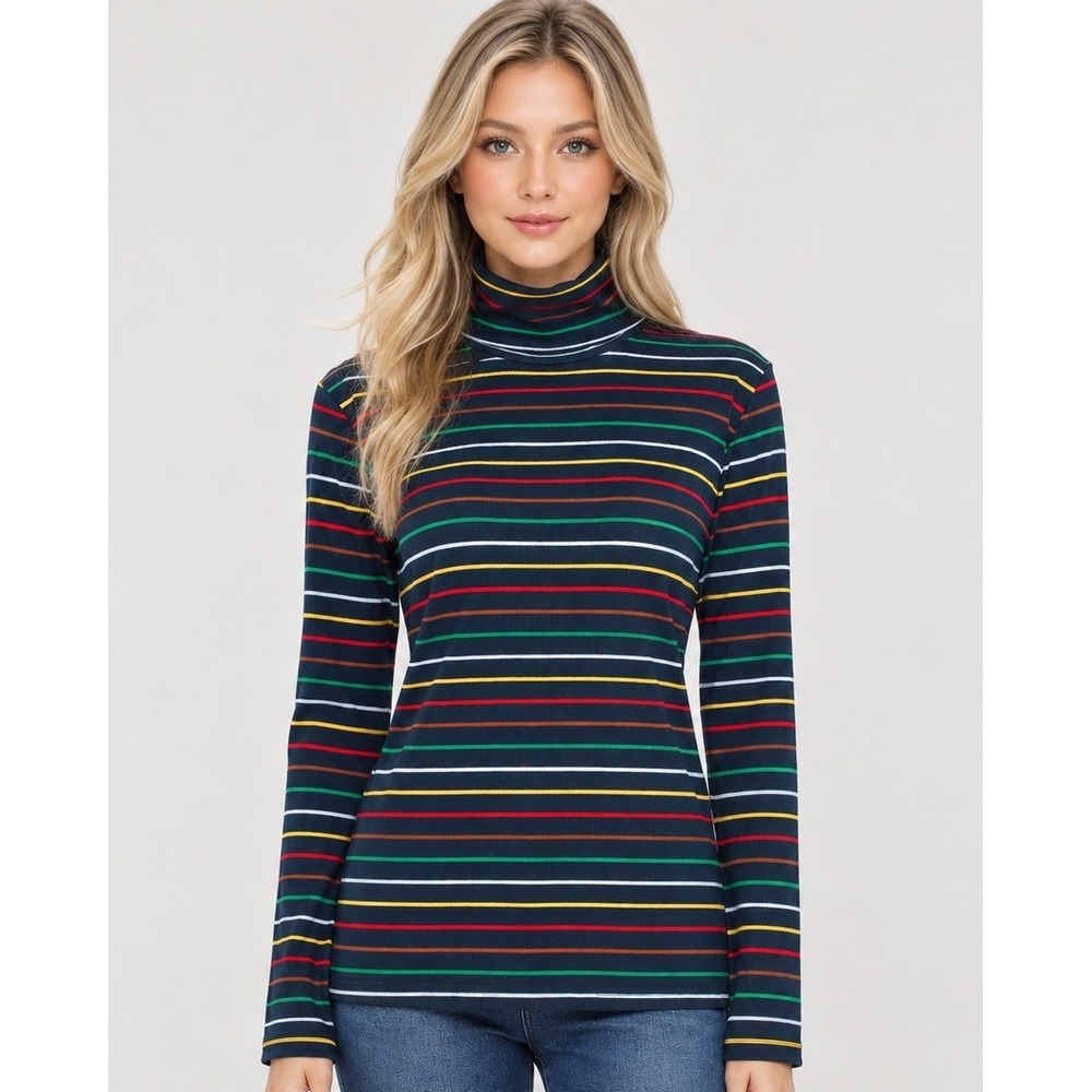 La Ligne x Target Navy Striped Ribbed Turtleneck Top M Multi Color Mock Neck